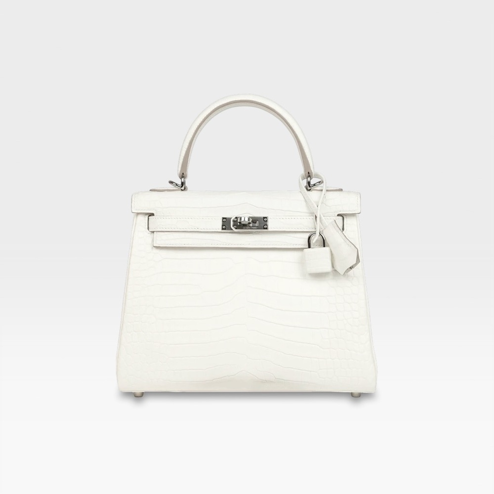 Hermès - Kelly Retourne 25 - Creme Chantilly Matte Crocodile